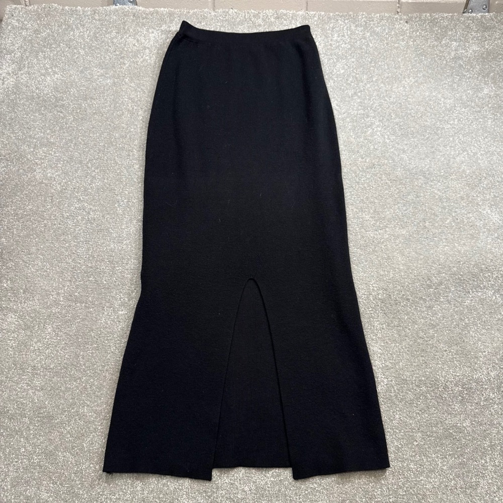 Jenni Kayne Ludlow Cashmere Blend Black Midi Pencil Skirt Ribbed Knit Slit Small - Picture 3 of 11